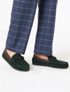 Marks & Spencer Suede Knot Saddle Moccasin Slippers Dark Green