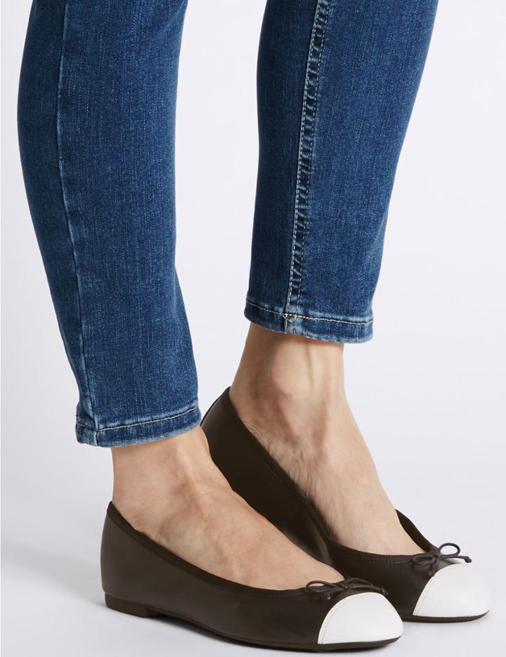 Marks & Spencer Leather Toecap Pump Shoes Navy Mix