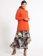Marks & Spencer Printed Ruffle A-line Midi Skirt Orange Mix