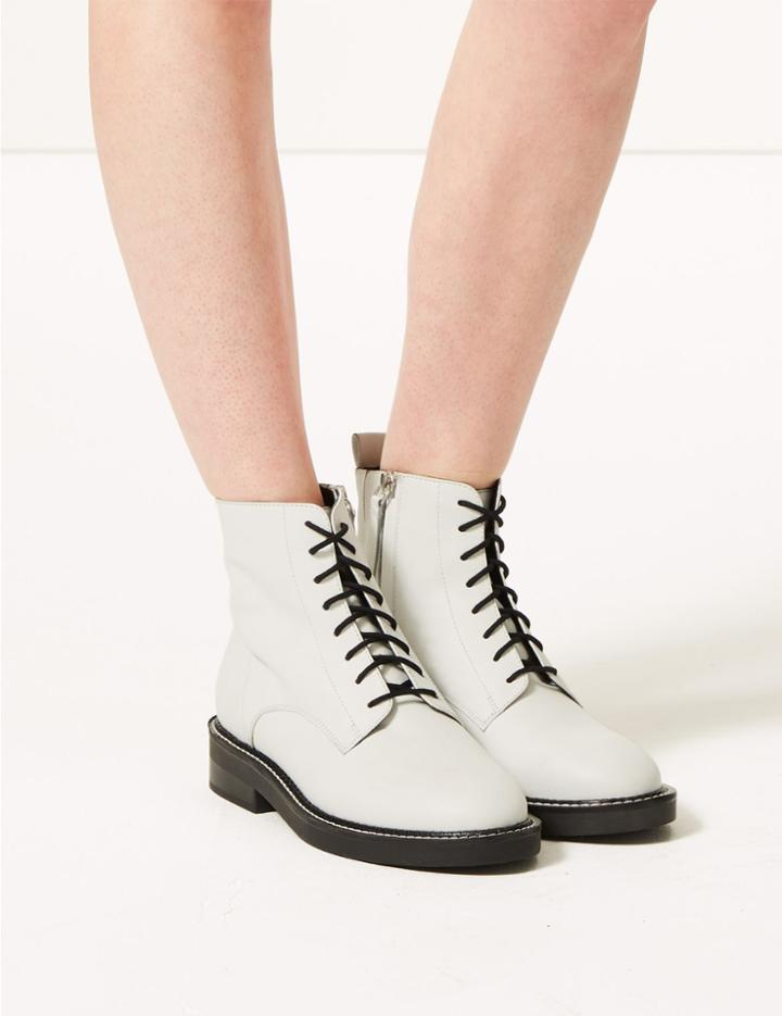 Marks & Spencer Lace-up Stitch Detail Ankle Boots White