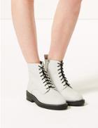 Marks & Spencer Lace-up Stitch Detail Ankle Boots White