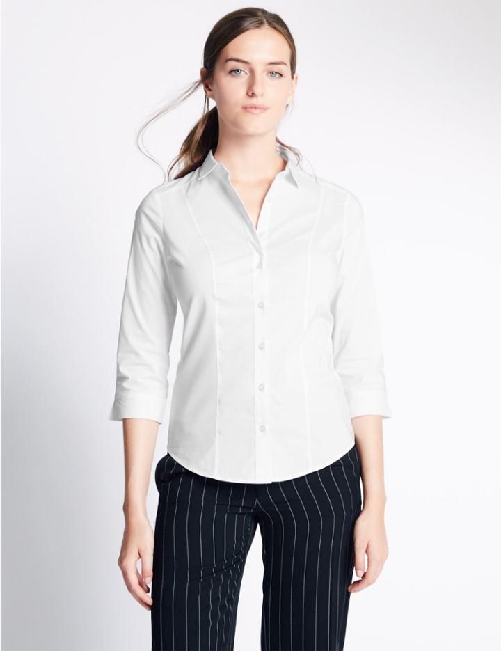 Marks & Spencer Cotton Blend Long Sleeve Shirt White