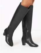 Marks & Spencer Leather Mid Block Heel Knee High Boots Black
