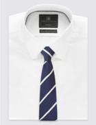 Marks & Spencer Pure Silk Striped Tie Navy Mix