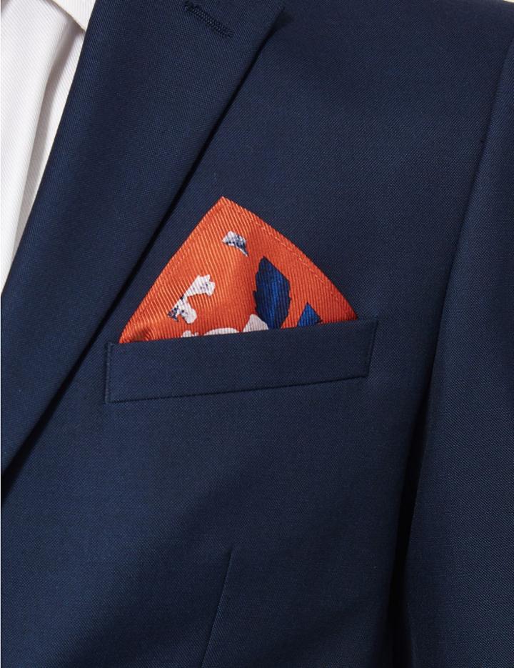 Marks & Spencer Pure Silk Floral Pocket Square Orange Mix