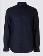 Marks & Spencer Pure Linen Slim Fit Shirt With Pocket Navy