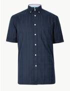 Marks & Spencer Pure Cotton Checked Shirt Navy