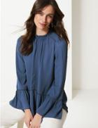 Marks & Spencer High Neck Long Sleeve Blouse Blue