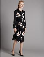 Marks & Spencer Floral Print Shirt Dress With Belt Black Mix
