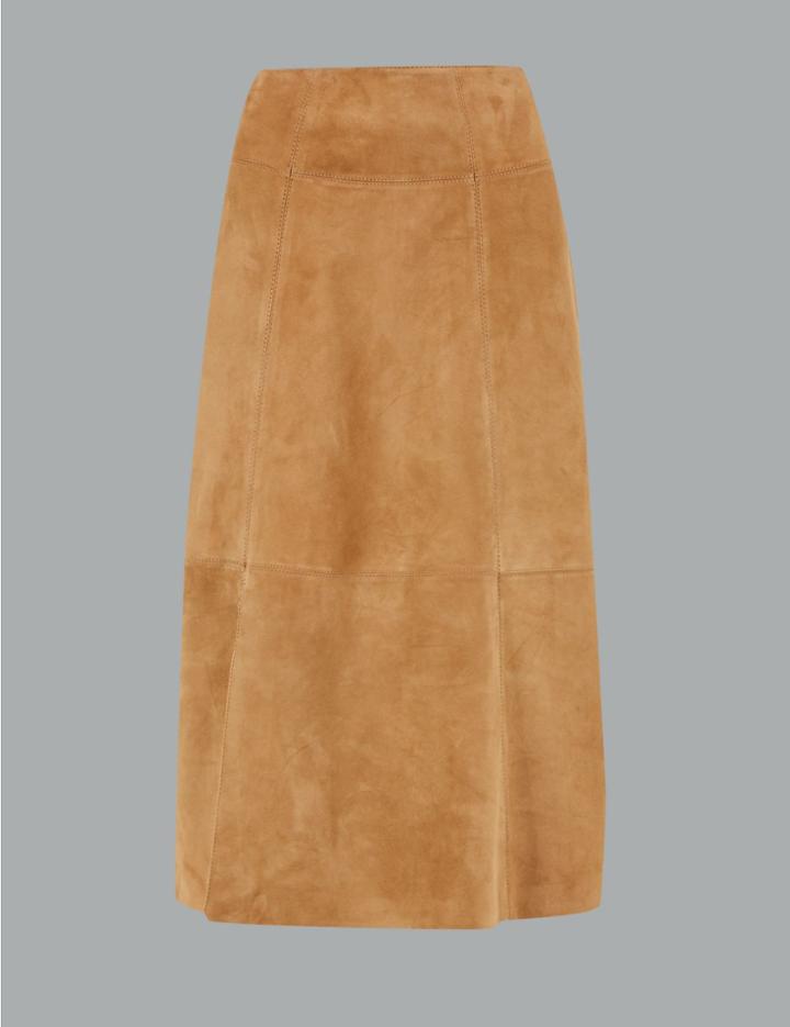 Marks & Spencer Suede A-line Midi Skirt Camel