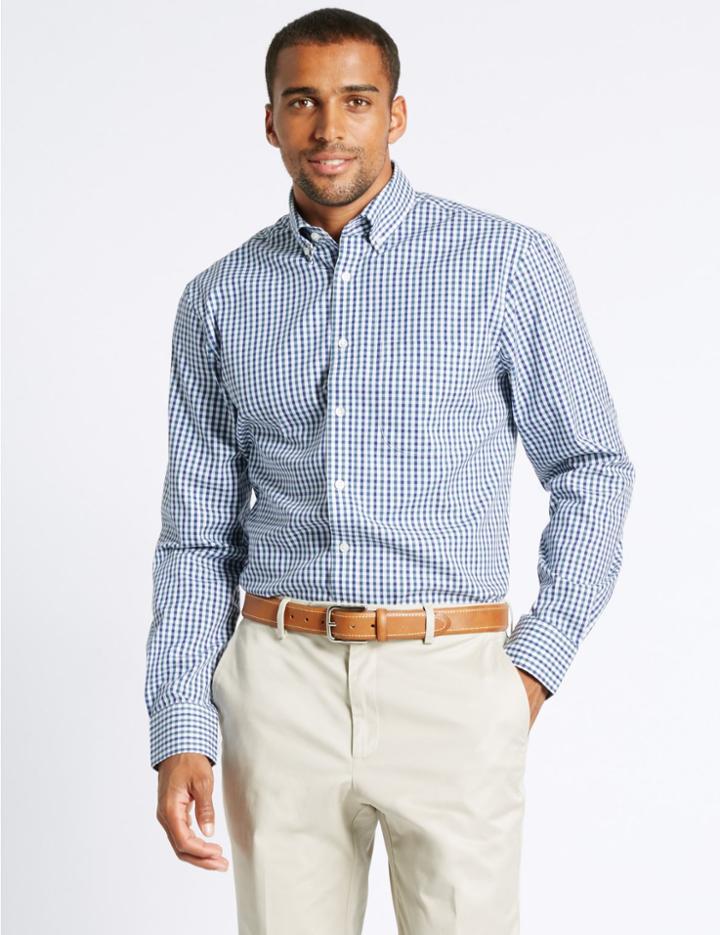 Marks & Spencer Pure Cotton Regular Fit Oxford Shirt Navy Mix