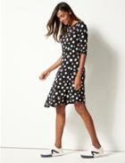 Marks & Spencer Spotted 3/4 Sleeve Skater Dress Black Mix