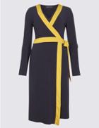Marks & Spencer Long Sleeve Wrap Midi Dress Navy Mix