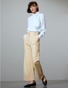 Marks & Spencer Cotton Rich Wide Leg Cropped Trousers Medium Beige