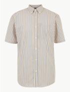Marks & Spencer Pure Cotton Striped Shirt Yellow Mix