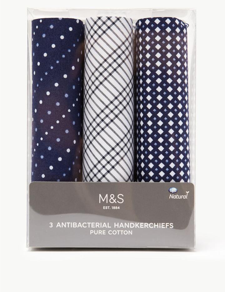 Marks & Spencer 3 Pack Cotton Handkerchiefs Navy Mix