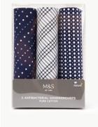 Marks & Spencer 3 Pack Cotton Handkerchiefs Navy Mix