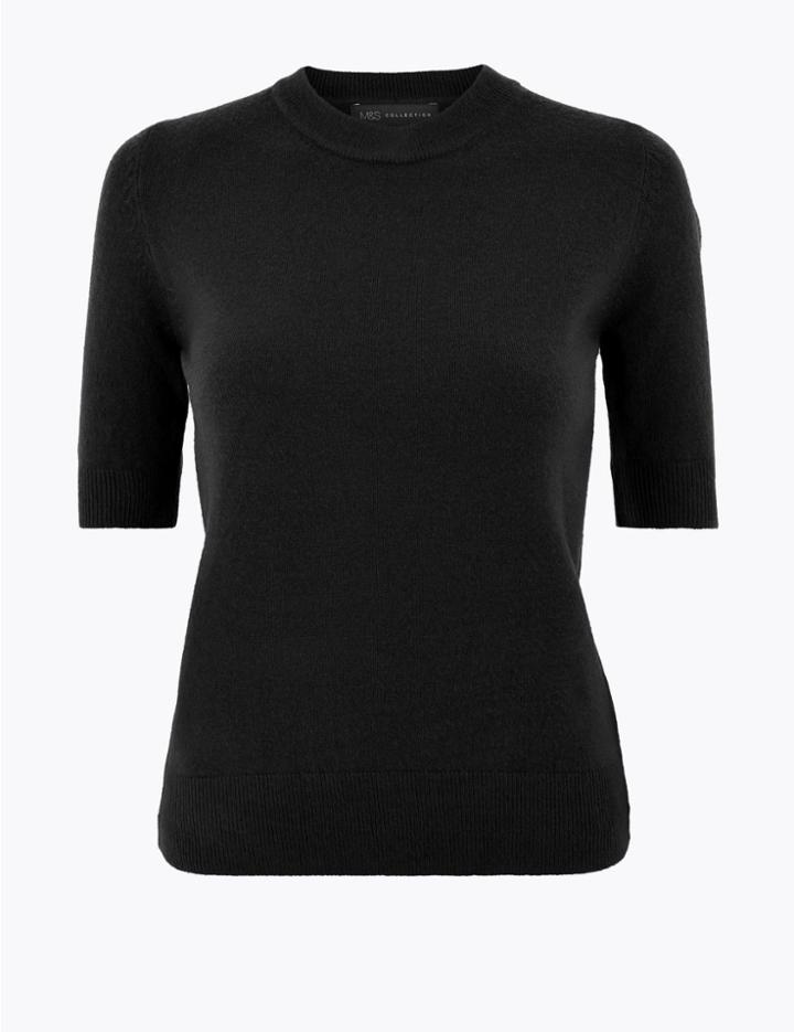 Marks & Spencer Textured Round Neck Short Sleeve Knitted Top Black