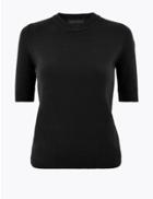 Marks & Spencer Textured Round Neck Short Sleeve Knitted Top Black