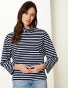 Marks & Spencer Pure Cotton Striped Turtle Neck Jumper Navy Mix