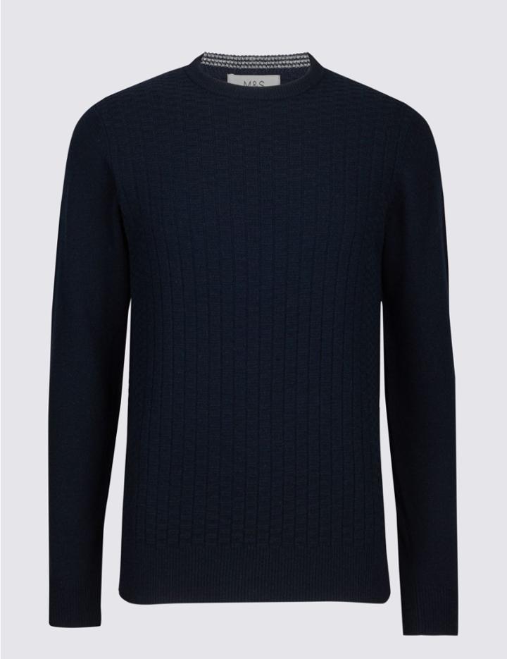 Marks & Spencer Wool Rich Textured Jumper Navy Mix