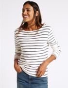 Marks & Spencer Cotton Rich Striped Long Sleeve Sweatshirt Navy Mix