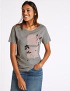 Marks & Spencer Cotton Blend Printed Short Sleeve T-shirt Grey Mix
