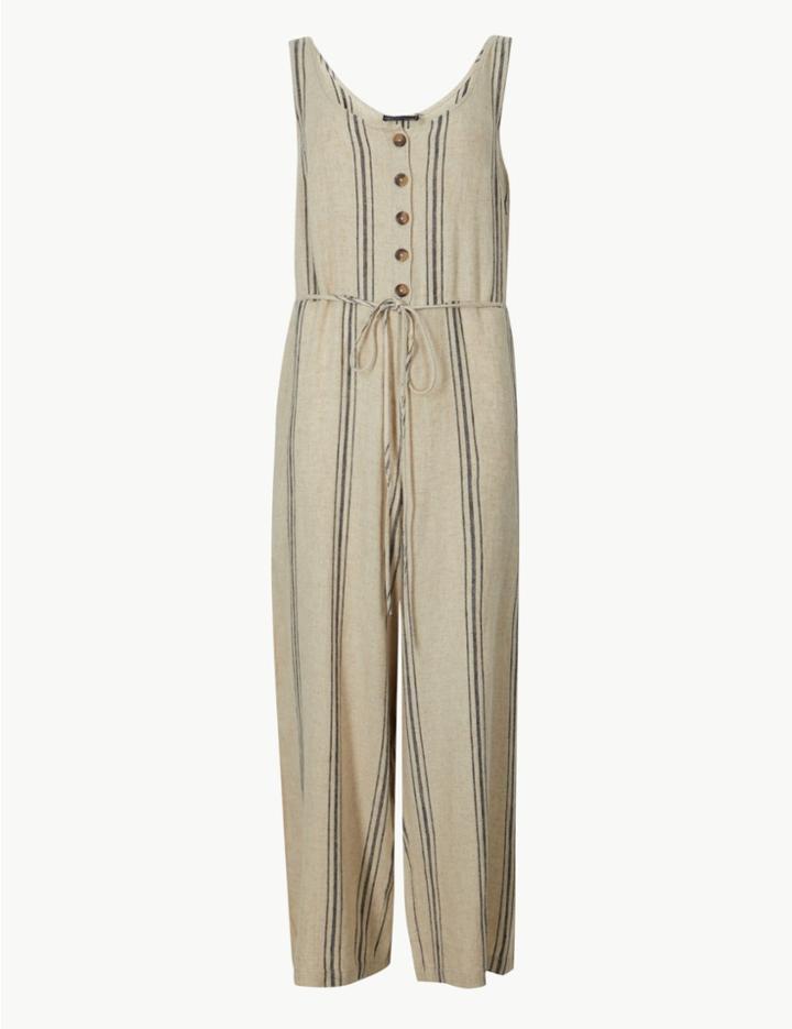 Marks & Spencer Striped Round Neck Jumpsuit Natural Mix
