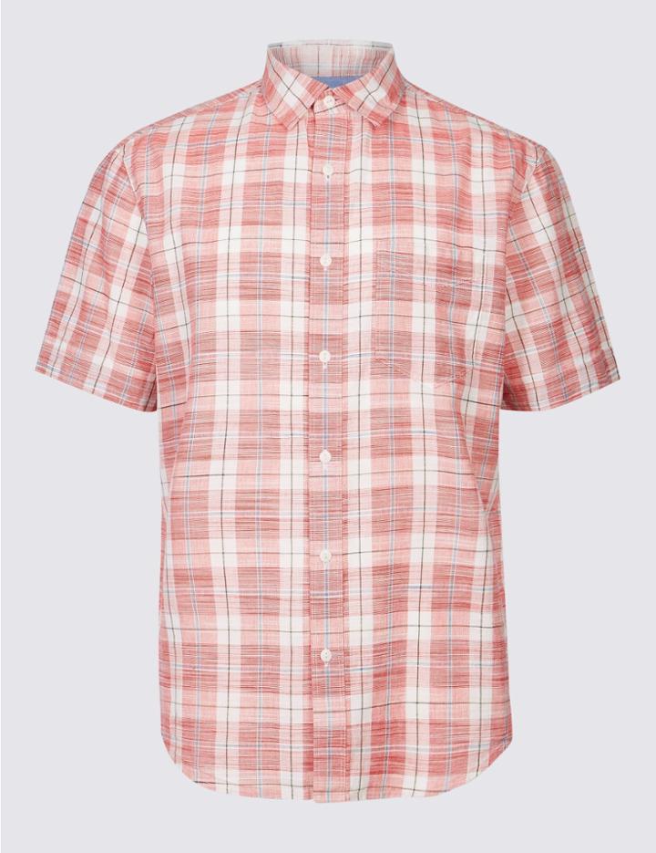 Marks & Spencer Easy Care Pure Cotton Shirt With Pocket Coral