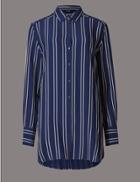 Marks & Spencer Striped Longline Long Sleeve Shirt Ink