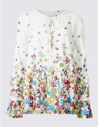 Marks & Spencer Floral Print Lace Detail Long Sleeve Blouse Multi