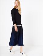 Marks & Spencer Pleated Ombre Midi Skirt Navy Mix
