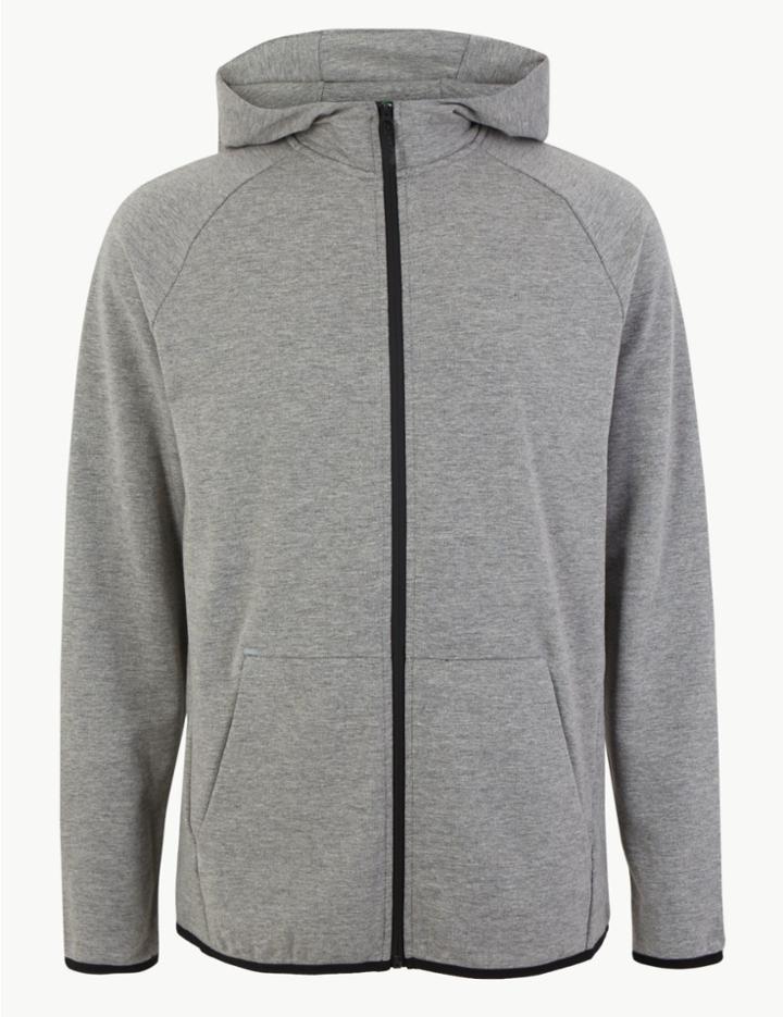 Marks & Spencer Active Cotton Zip Through Hoodie Light Grey