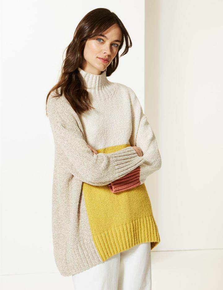Marks & Spencer Colour Block Turtle Neck Jumper Multi