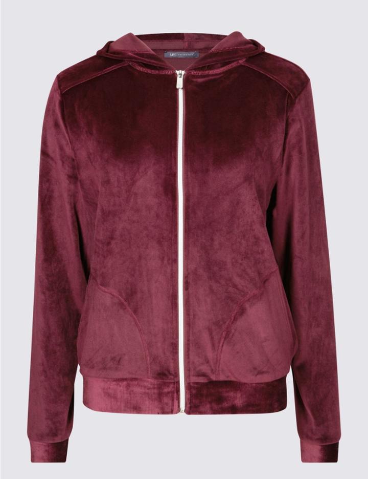 Marks & Spencer Velour Hooded Neck Long Sleeve Sweatshirt Berry