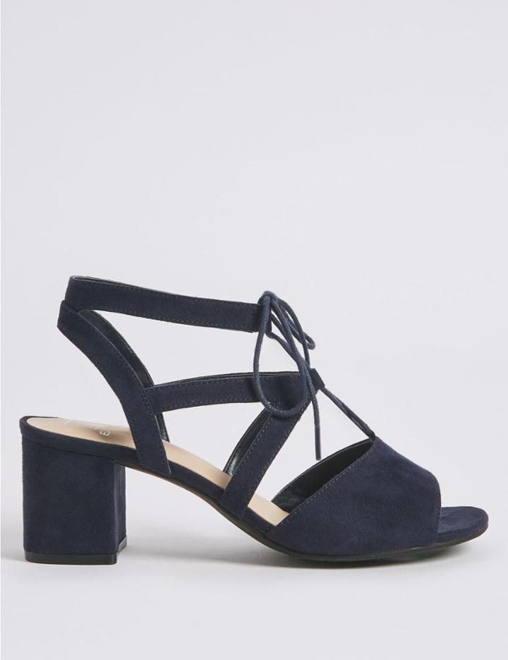 Marks & Spencer Extra Wide Fit Block Heel Lace-up Sandals Navy