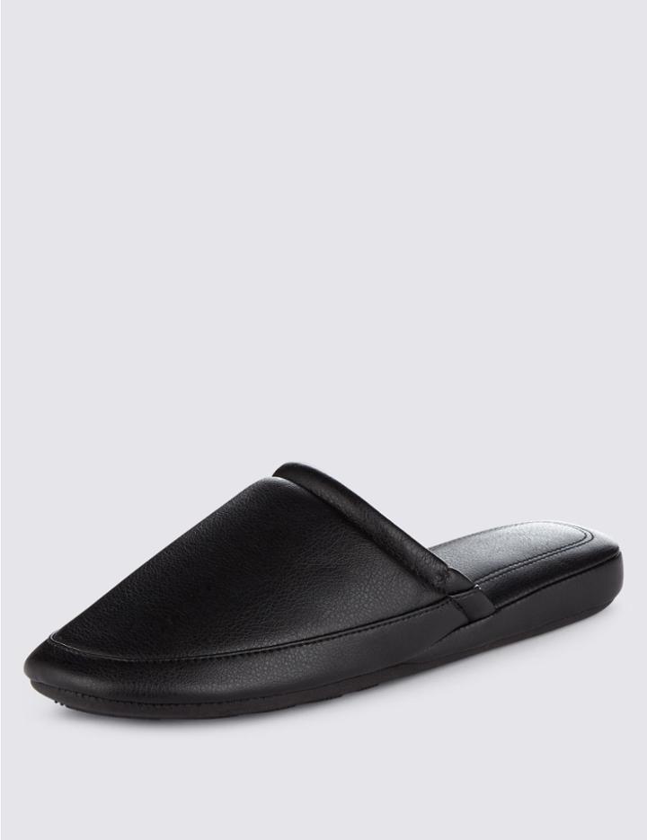 Marks & Spencer Faux Leather Mule Slippers Black
