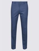 Marks & Spencer Cotton Rich Tailored Fit Flat Front Trousers Denim
