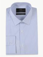 Marks & Spencer Cotton Rich Shirt With Stretch Blue Mix