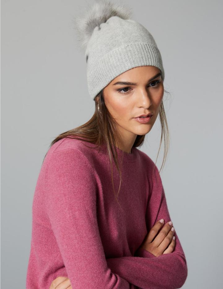 Marks & Spencer Cashmere Bobble Beanie Hat Grey