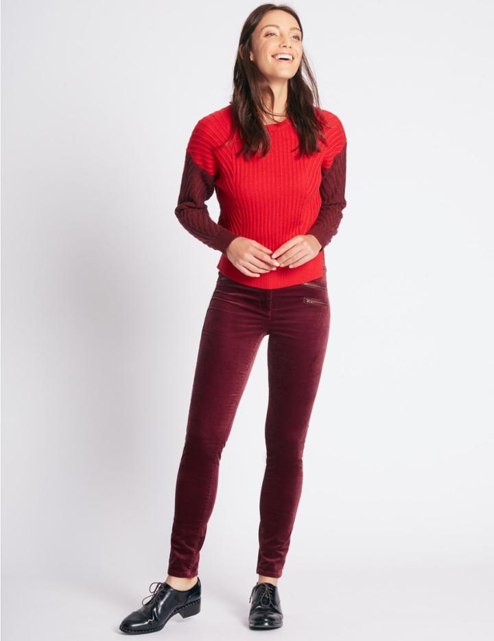 Marks & Spencer Modal Blend Corduroy Skinny Leg Trousers Claret