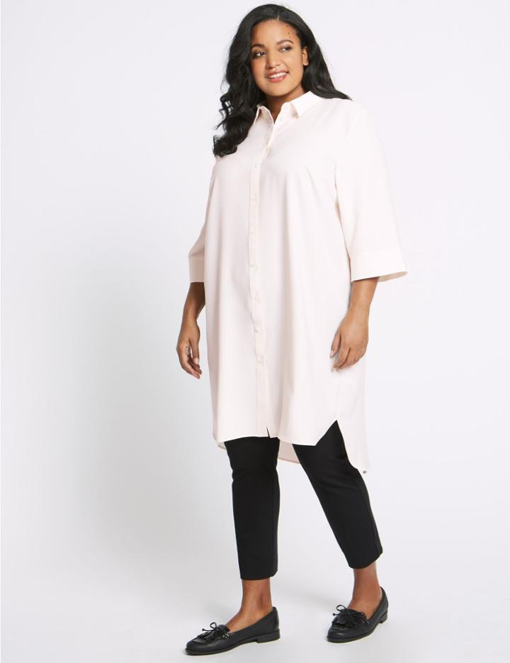 Marks & Spencer Curve Longline Long Sleeve Shirt Cream C