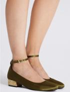 Marks & Spencer Block Heel Ankle Strap Court Shoes Green
