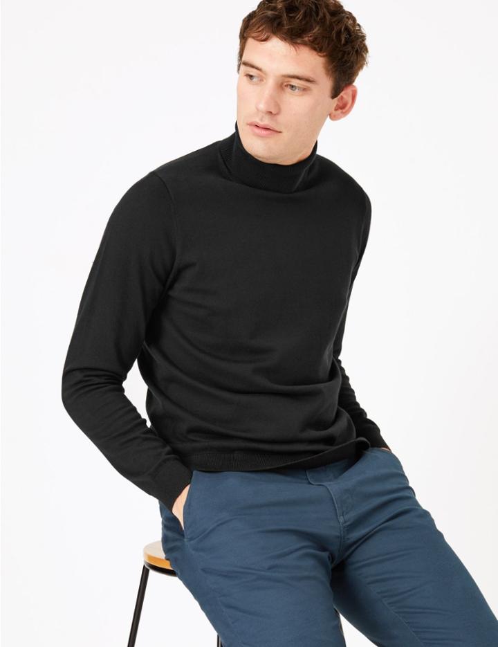 Marks & Spencer Cotton Rich Roll Neck Jumper Black