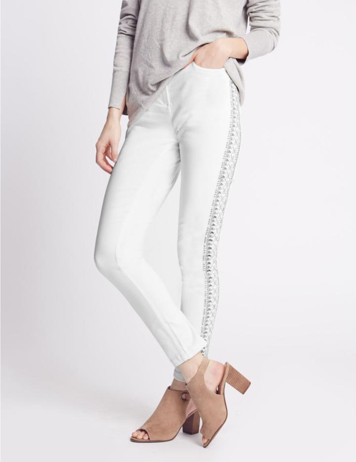 Marks & Spencer Embroidered Mid Rise Skinny Leg Jeans White Mix