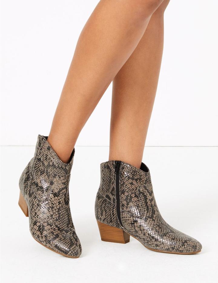 Marks & Spencer Leather Block Heel Western Ankle Boots