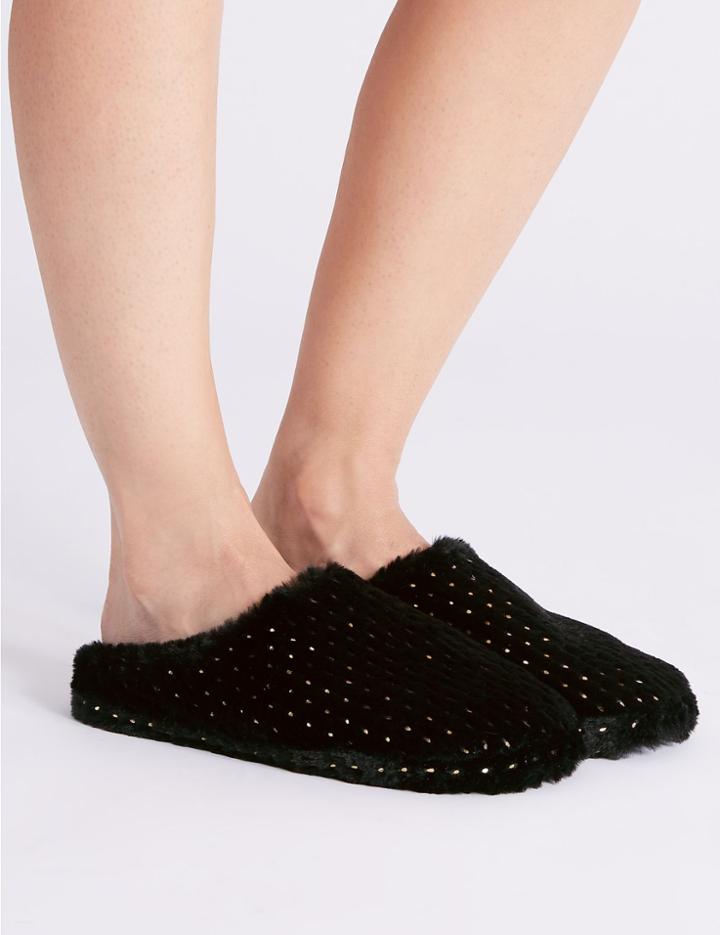 Marks & Spencer Gold Spot Mule Slippers Black Mix
