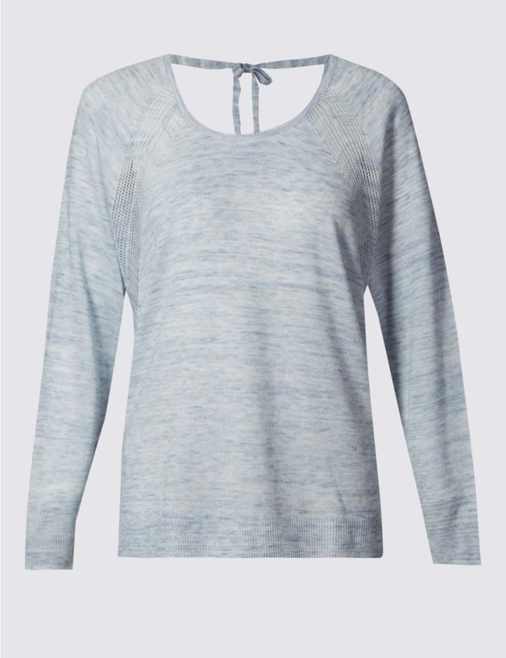 Marks & Spencer Pointelle Round Neck Jumper Blue Mix