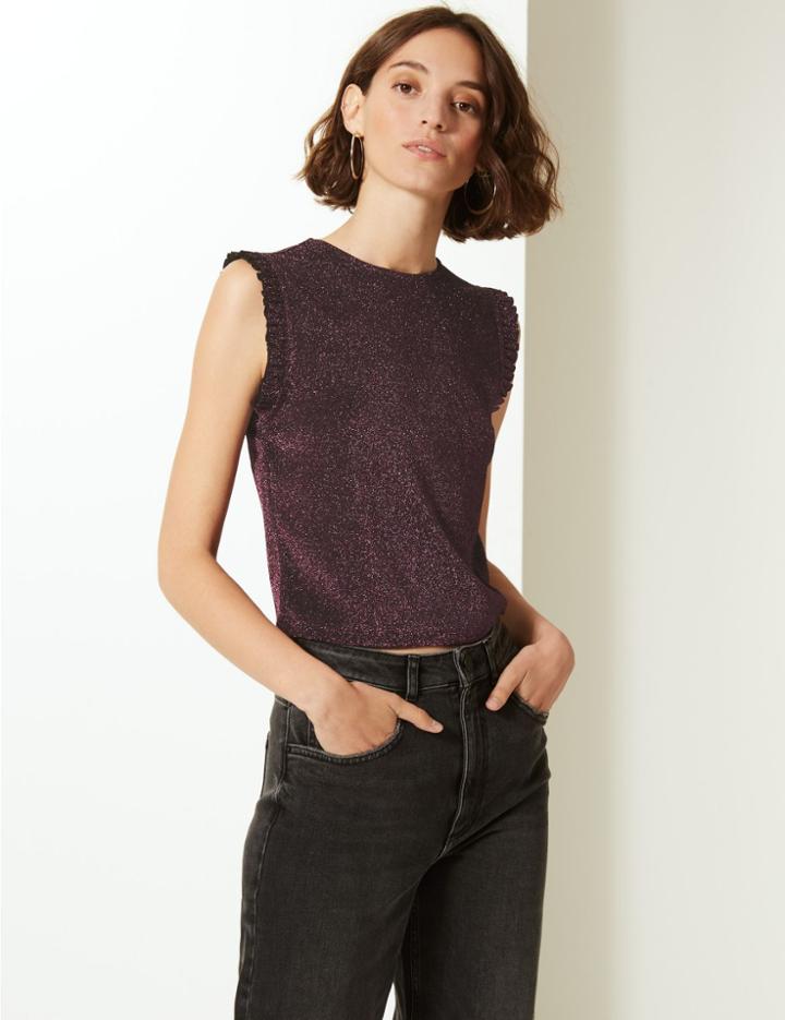 Marks & Spencer Sparkly Cropped Sleeveless Top Burgundy Mix