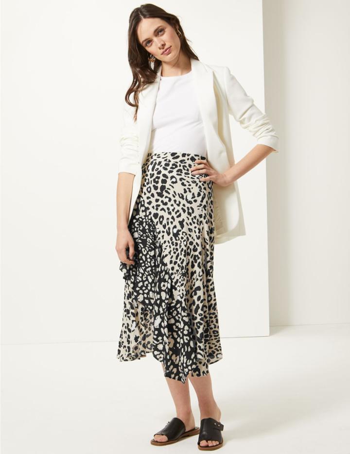 Marks & Spencer Animal Print Wrap Midi Skirt Black Mix